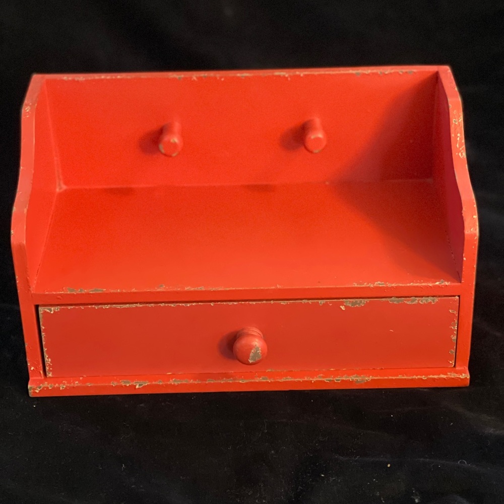 Distressed Red Drawer Shelf